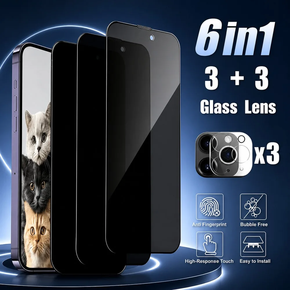 3+3 Stück Privatsphäre-Schutzglas für iPhone 11 12 12 mini 13 14 Anti-Spy Displayschutz für iPhone 11 Pro 12 Pro 13 Pro 14 Pro