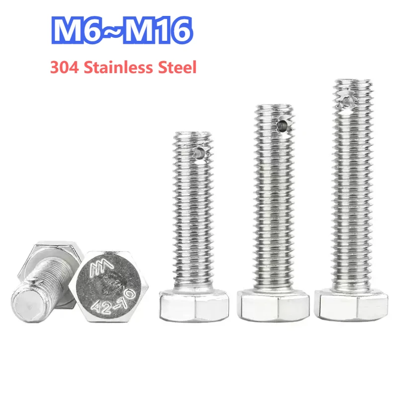 304 Stainless Steel Tail with Hole Outer Hexagonal Head Screw/Perforated Tail Hole Drilled Bolt GB31.1 M6 M8 M10 M12 M14 M16