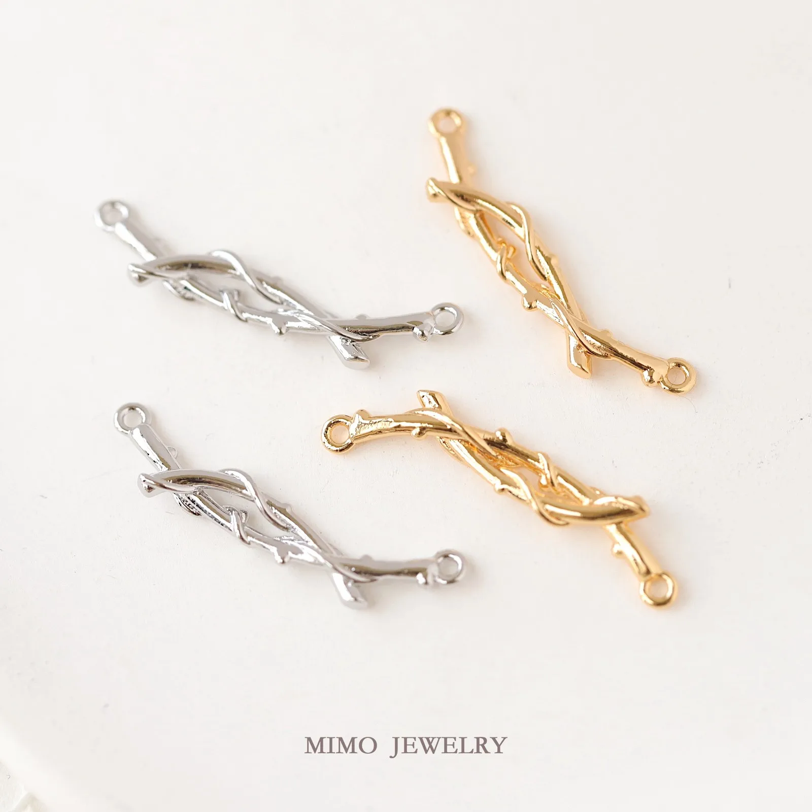 Double Curved Thorns, Branches, Vines, Double Hanging Charms Pendant Supplies DIY Hand Brass Gold Plated Accessories 33.3X7.7mm