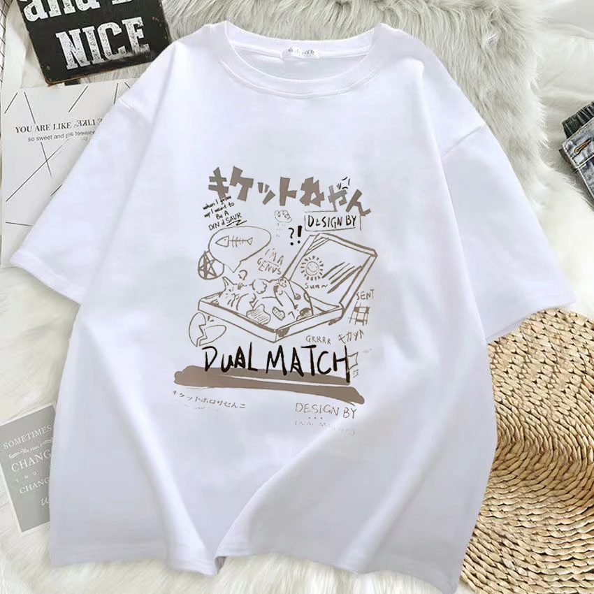 

Harajuku Women T-Shirts Cartoon Couple Print Short-sleeved T-shirt with Style Couple Streetwear Tops Y2k Clothes Goth