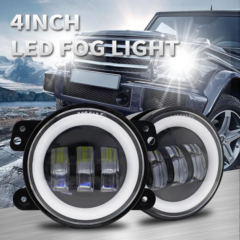 

4 Inch Fog Light For Jeep For Wrangler White Yellow LED Angel Eye Ring Car Light Modification Vehicle Lamp