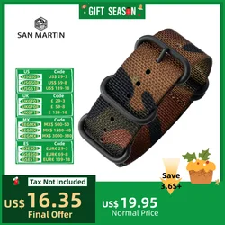 San Martin Military Nylon Strap For Watch 20mm 24mm Watchband Breathable Canvas Wrist Band Army Green Camouflage Pin Buckle Belt