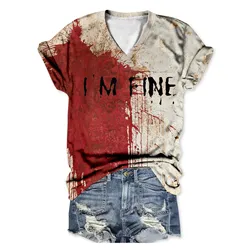 I'm Fine Bloody T Shirt Shirt With Blood Shirt Blood Splatter Shirt Bloody Halloween Im Fine Costume Womens Solid Tee Shirts