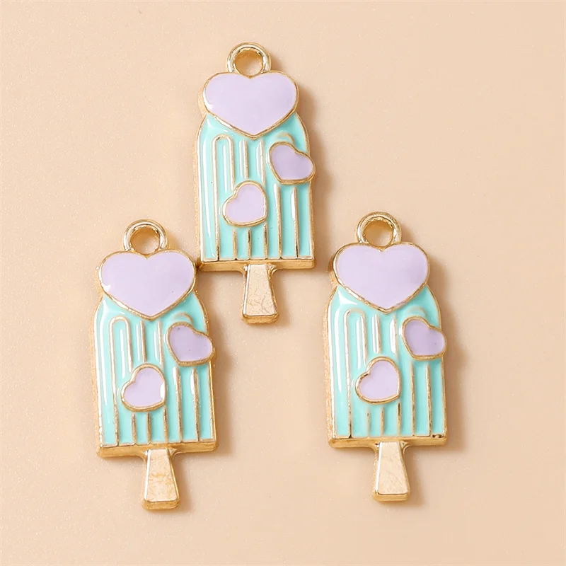 Leslie 20 Stück 10x24mm Bunte Süße Eiscreme-Anhänger Emaille-Eisstiel-Anhänger für Ohrringe, Halsketten, Schmuckherstellung Zubehör – Detail 8