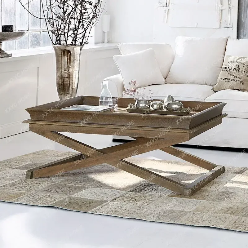 Coffee for Small Apartments, Vintage Distressed Solid Wood Living Room Small Internet Celebrity Design Fruit Plate Tea Table