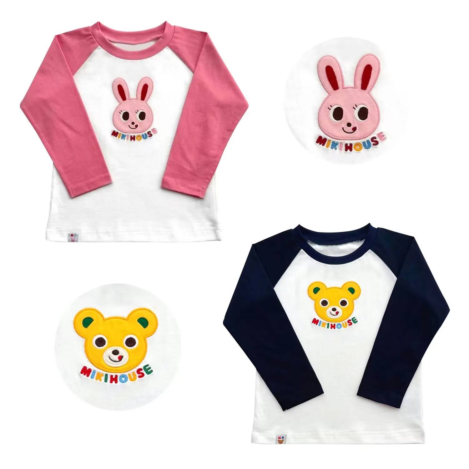 

Kids' Bunny Bear Print Cotton Long Sleeve T-Shirt Soft Patchwork Autumn Top for Boys Girls
