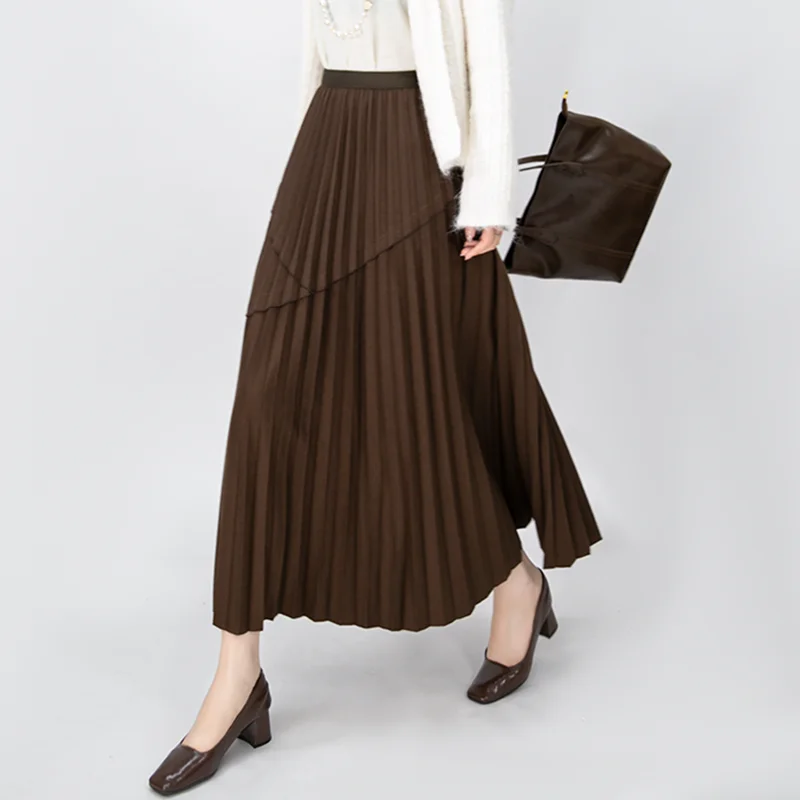 

Юбка-миди трапециевидной формы с высокой талией, женская осенне-зимняя плиссированная юбка в горошек, расклешенный силуэт, приятный для кожи дышащий коврик из ПВХ...