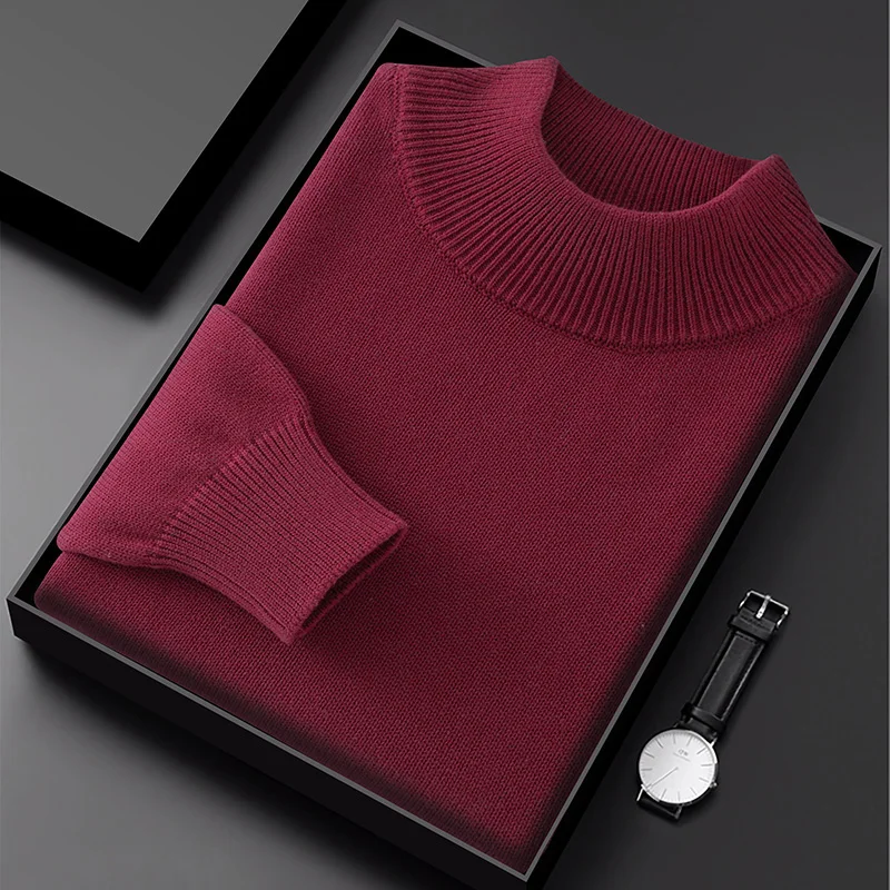 LDZWSM Men's Sweaters Pure Color Young Men Cotton Sweater Half High  Collar Big Size Pullover for Man Tops Thin Sweater