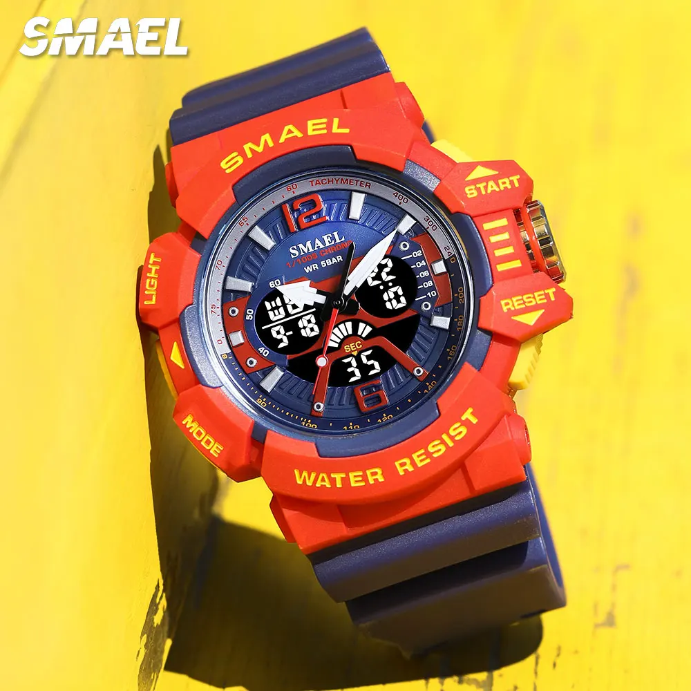 

SMAEL Fashion Blue Watches Men Sport Electronic Digital Quartz Watch with Chronograph Dual Time Display Date Week Alarm 8065