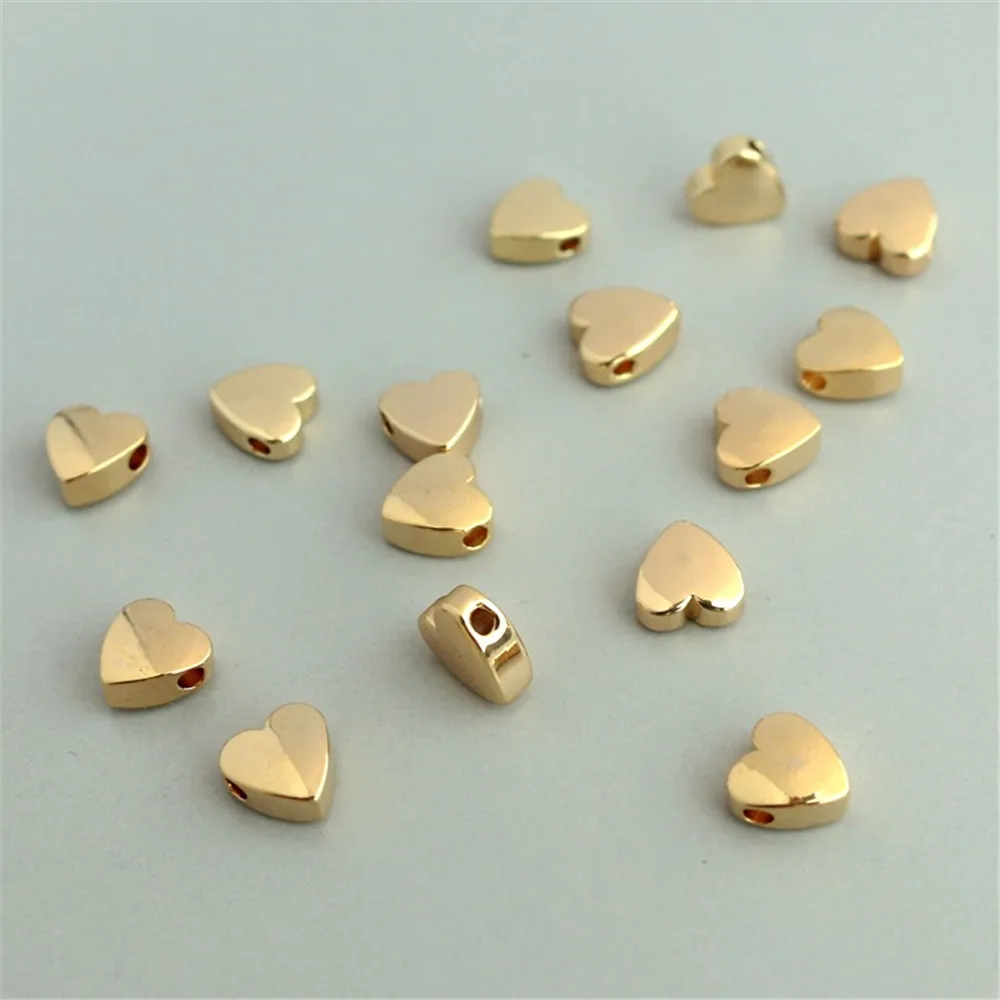 14K Gold Package with Color Protection, Heart-shaped, Horizontal Hole, Peach Heart, DIY Jewelry Accessories, Beaded Pendant, 8mm