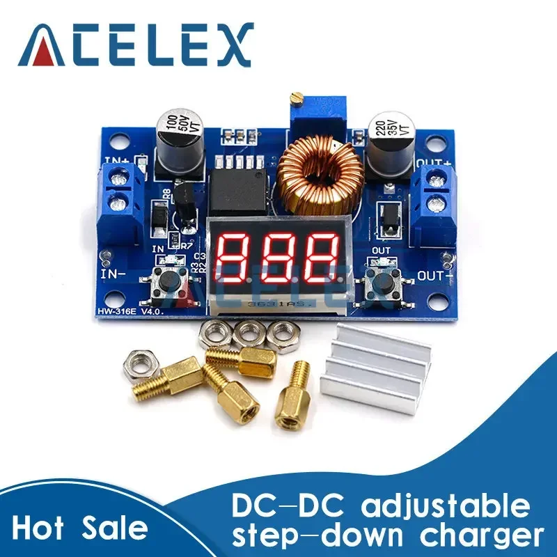 1pcs XL4015 5A High power 75W DC-DC adjustable step-down module+LED Voltmeter Power supply module