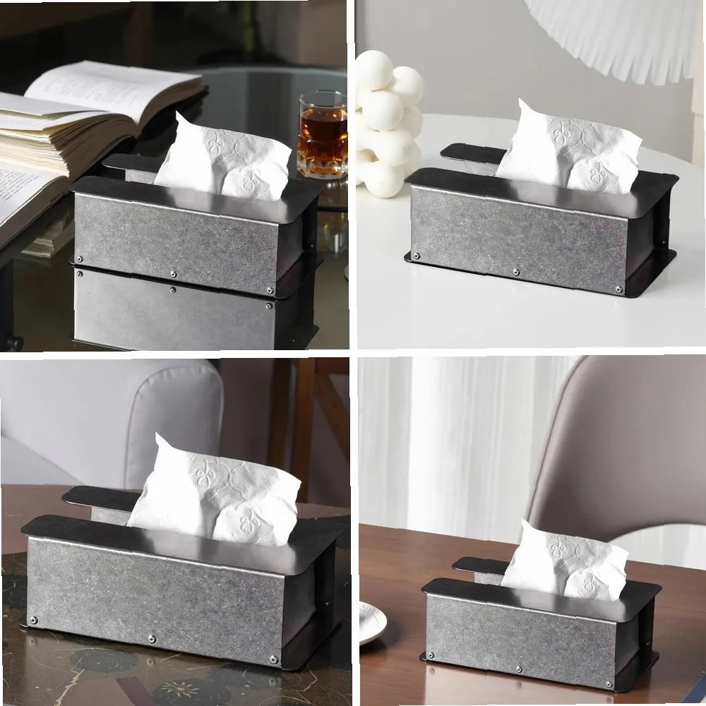 

Vintage Industrial Stainless Steel Tissue Box Holder, Creative Desktop Decor & High-End Home Ornament