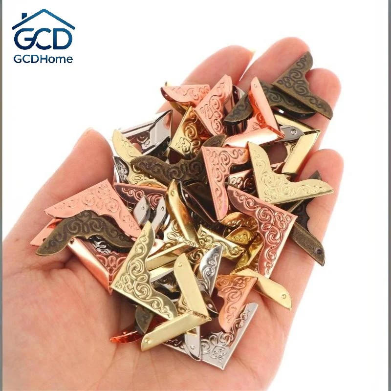 100Pcs Small Size Carved Metal Corner Protectors Vintage Style Guards for Mini Book Case Jewelry Box Small Wood Crafts
