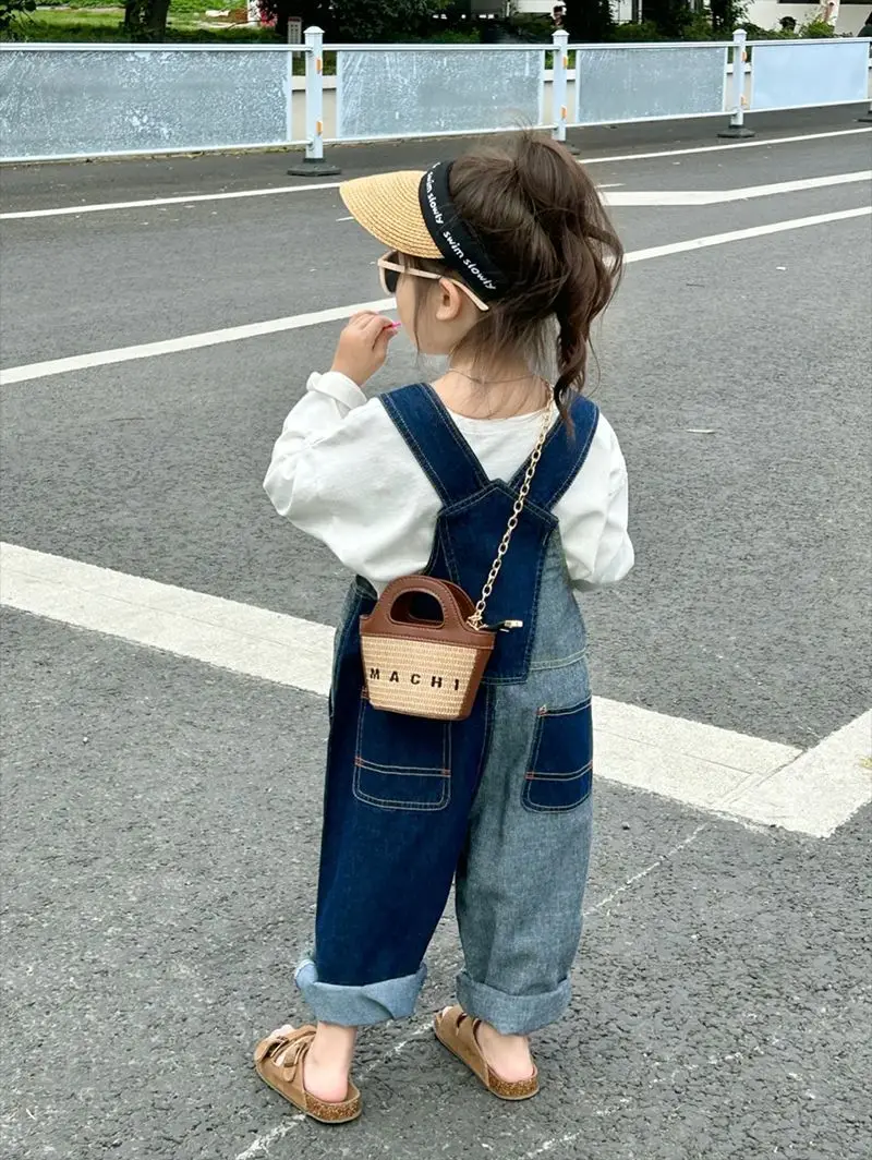 2024 Autumn New Children Denim Overalls Baby Boy Casual Trousers Girls Loose Overalls Infant Jeans Strap Pants Kids Clothes