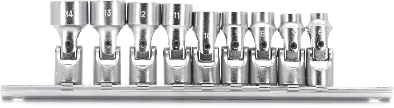 

9-Piece 1/4" Drive Metric Universal Socket Set, Cr-V Steel, Sizes 6mm-14mm for Industrial Use