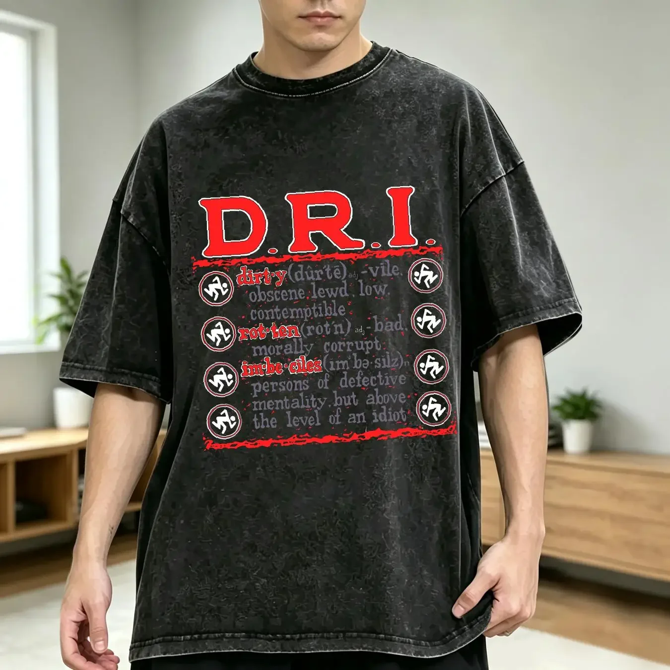washed T Shirt Dirty Rotten Imbeciles Definition Black  BE97087 vintage Washed Stylish Top For Everyday Wear Comfortable