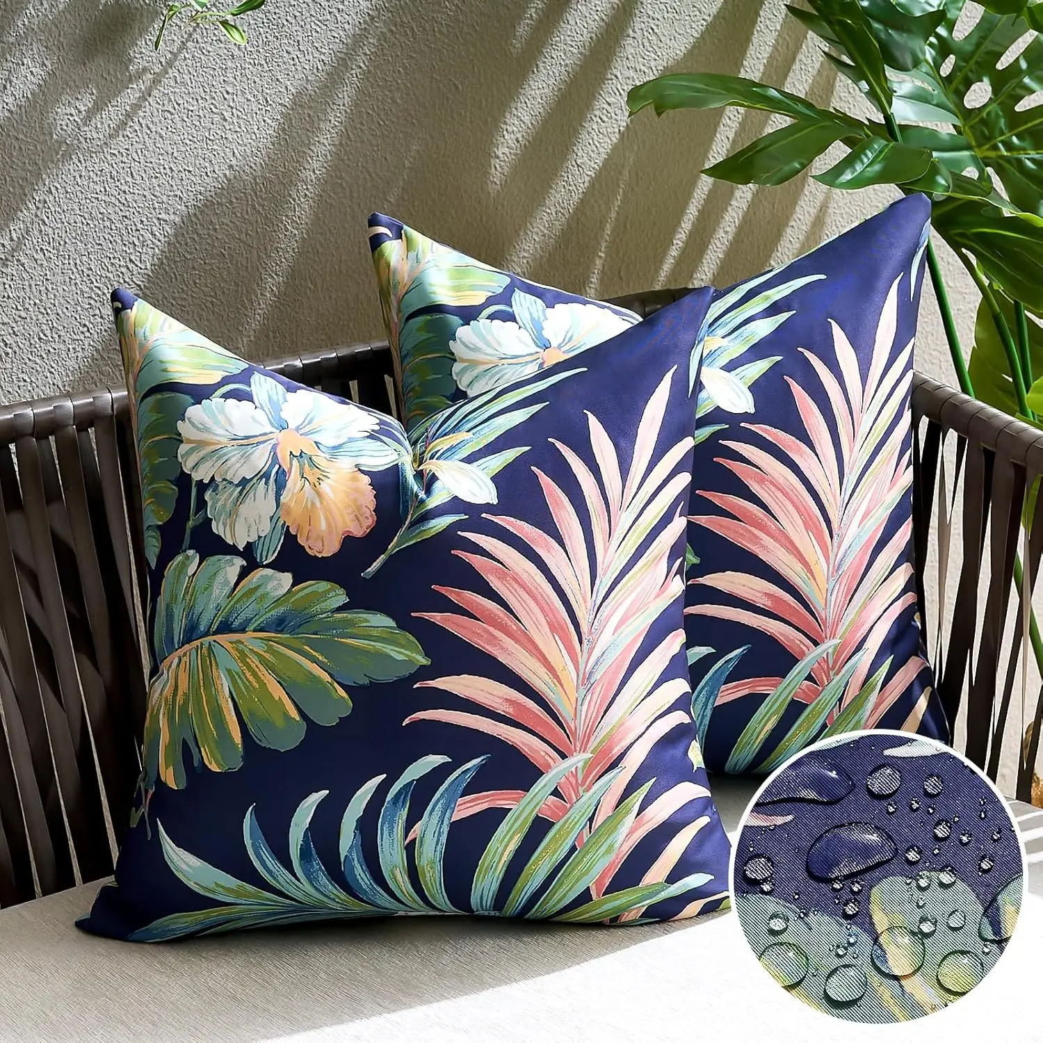 

2PCS Modern Outdoor Waterproof Cushion Cover Tropical Plant Printed Pillow Cover Sun Protection Pillowcase for Summer Home Decor