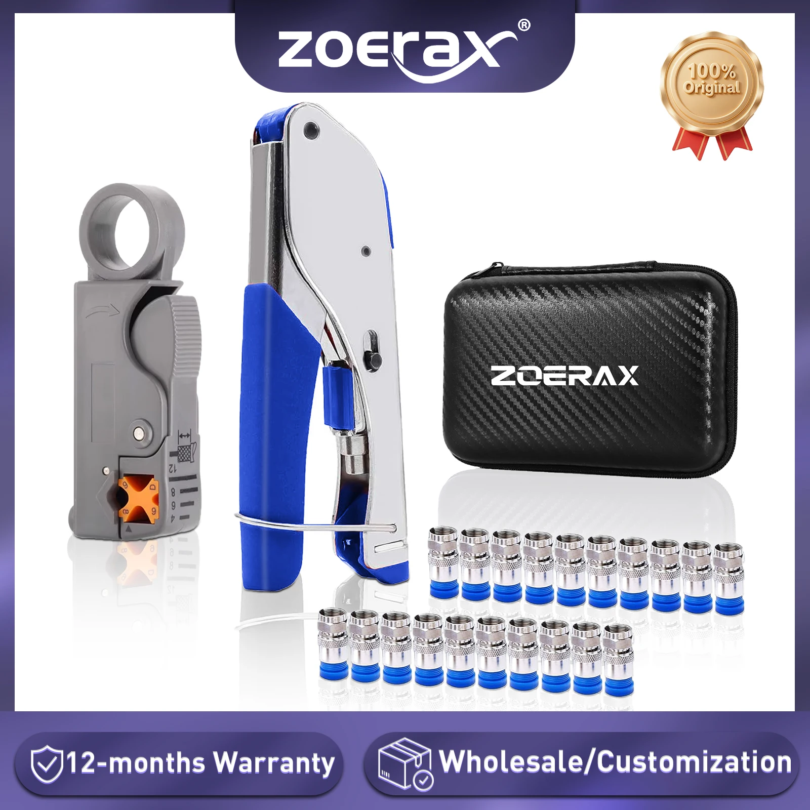 

ZoeRax Coaxial Compression Tools Kit Coax Cable Crimper Pliers with 20PCS RG6 F Connectors,Wire Coax Cable Stripper Tool