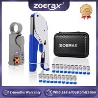 ZoeRax Kit de herramientas de compresión Coaxial Alicates prensadores de cables coaxiales con 20 piezas conectores RG6 F, herramienta pelacables coaxiales