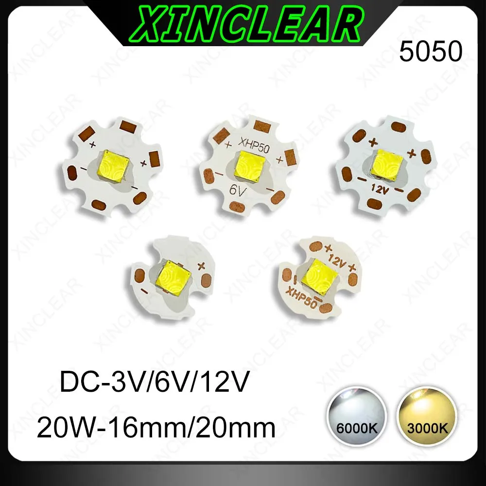 1PCS LED Flashlight 5050 Chips High Power White Warm White XHP50 20W Lamp Beads 3V 6V 12V Copper Plate Bead Accessories