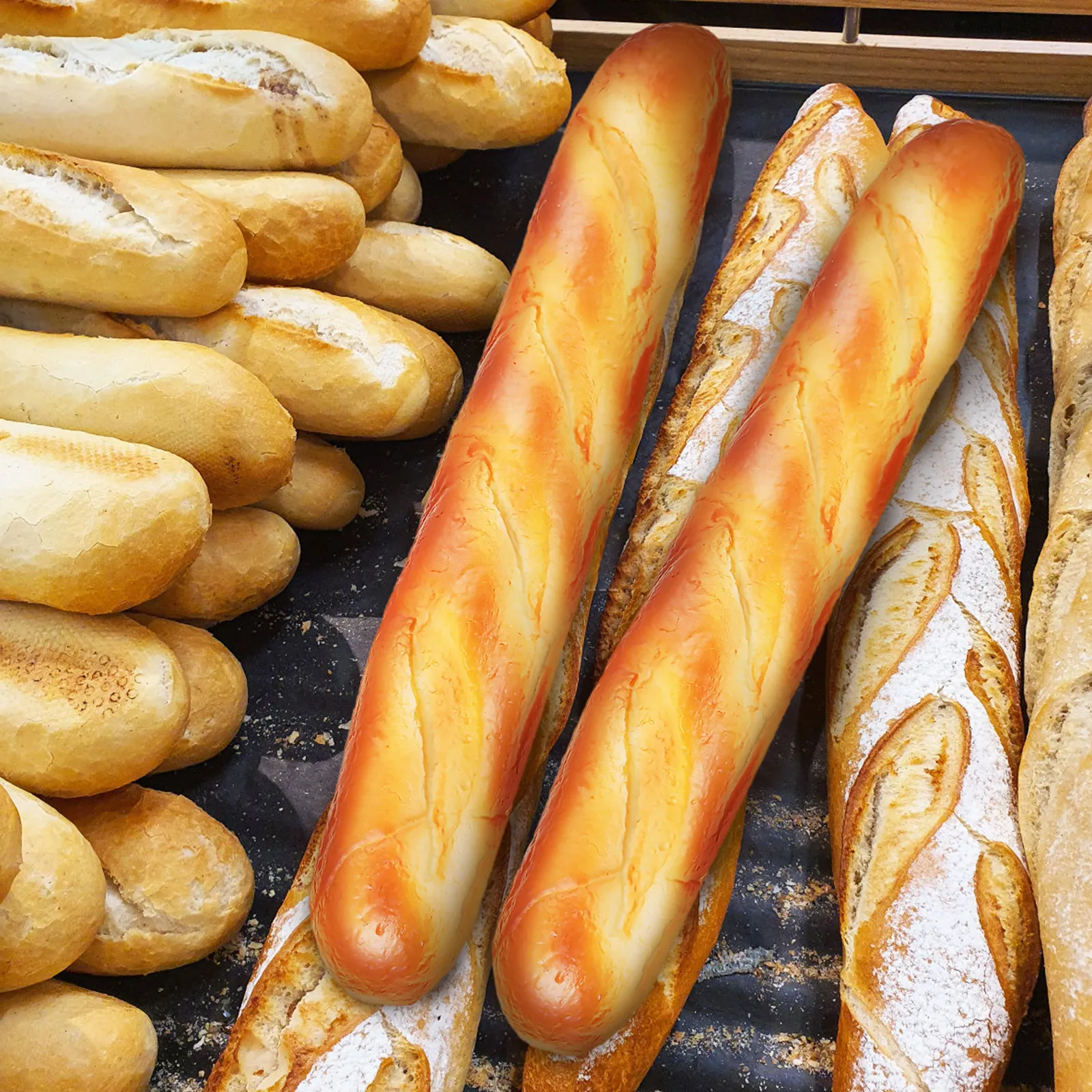 

3Pcs Artificial French Bread Fake Baguette Realistic PU Loaf Decoration Soft Slow Rising Bakery Display Squishy Squeezable 13.6