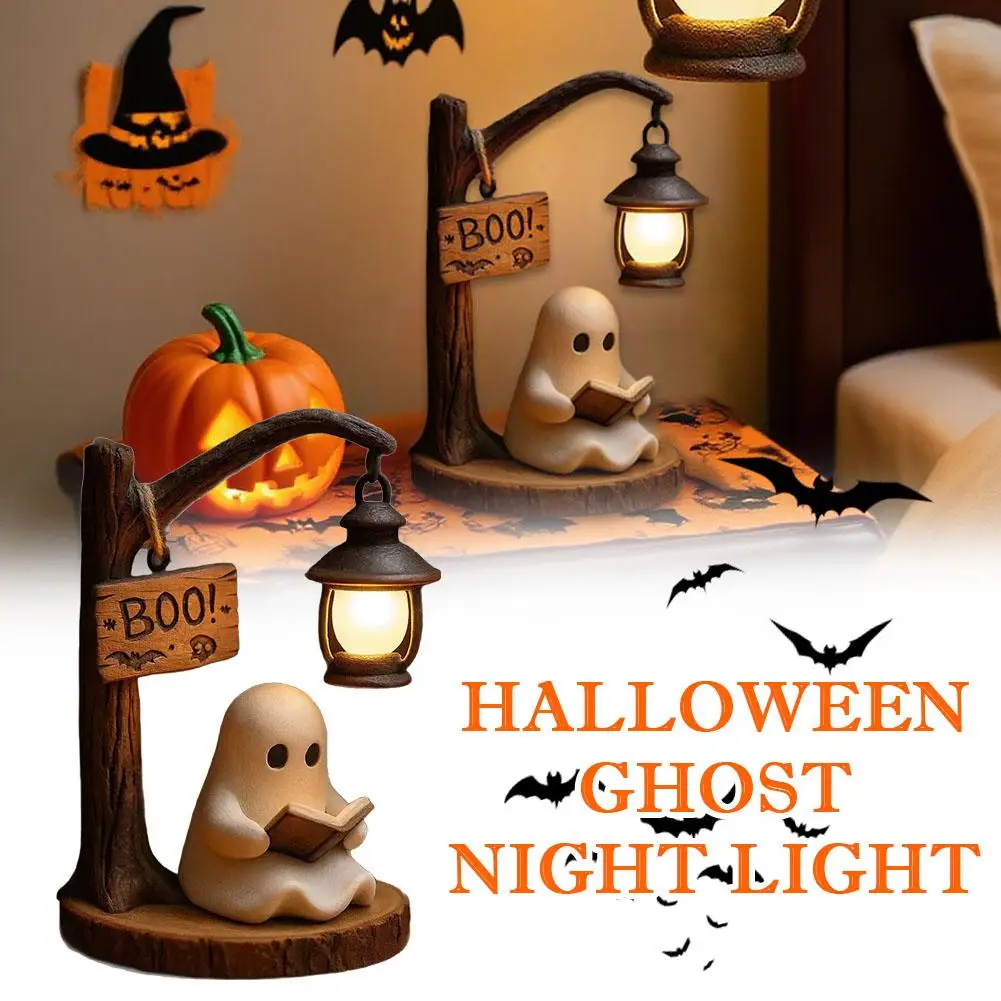 Cute Ghost Reading Light 3D Resin Ghost Desktop Night Light Ornament Warm And Glowing Halloween Home Interior Decoration