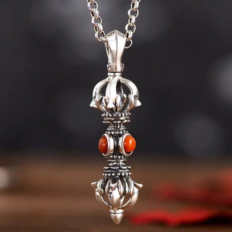 BOCAI 100% S925 Silver Jewelry Accessories Retro Buddhist Tool Vajra Pestle Pendant for Men and Women Wholesale