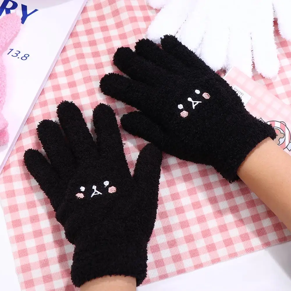 Women Simple Plus Velvet Autumn And Winter Bear Smile Touch Screen Gloves Female Gloves Wool Mittens Full finger Gloves