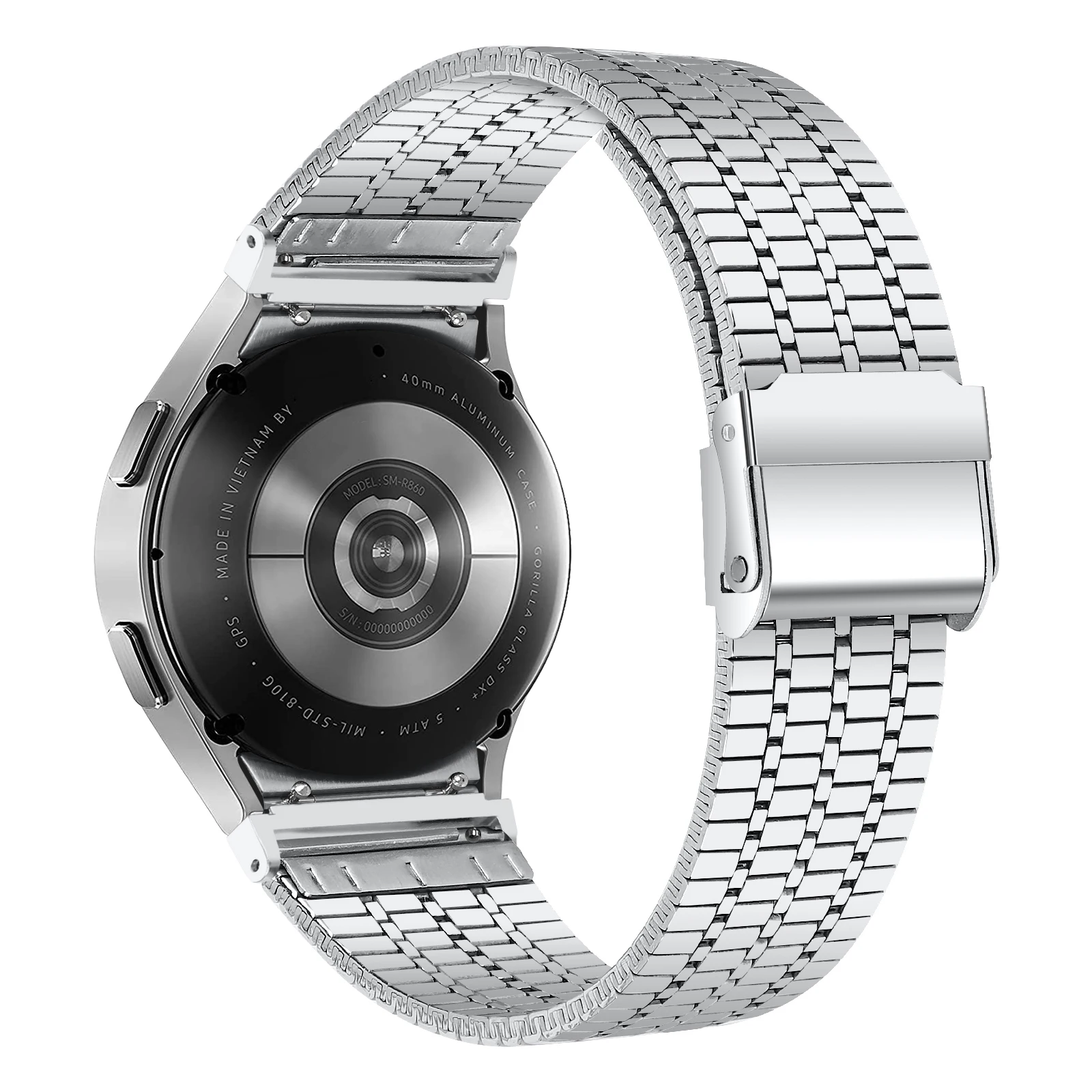 

For Samsung Galaxy Watch7 44mm / 40mm Replacement Band with Connector 7-Bead Stainless Steel Smart Watch Strap, Silver