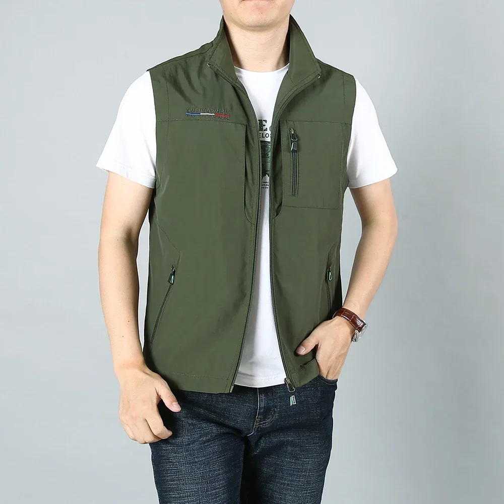 MAIDANGDI-Veste en émail multi-poches pour hommes, vêtements masculins décontractés, veste à fermeture éclair en fibre, coupe couvertes, gilet grande taille