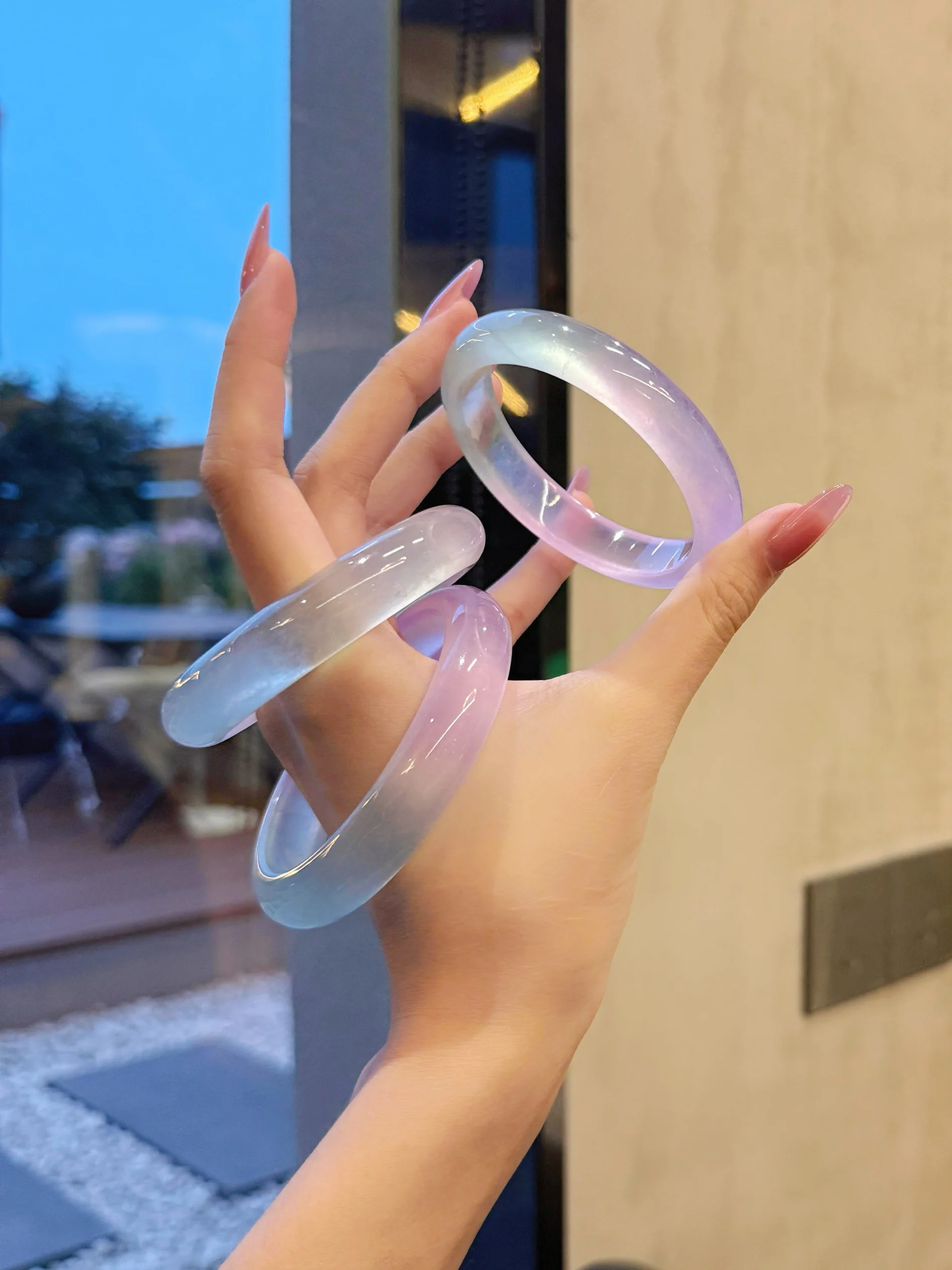 Pulsera de calcedonia de ágata Natural, pulsera de jade degradado, pulsera de jade de círculo vertical, nueva jade de cuarcita como regalo