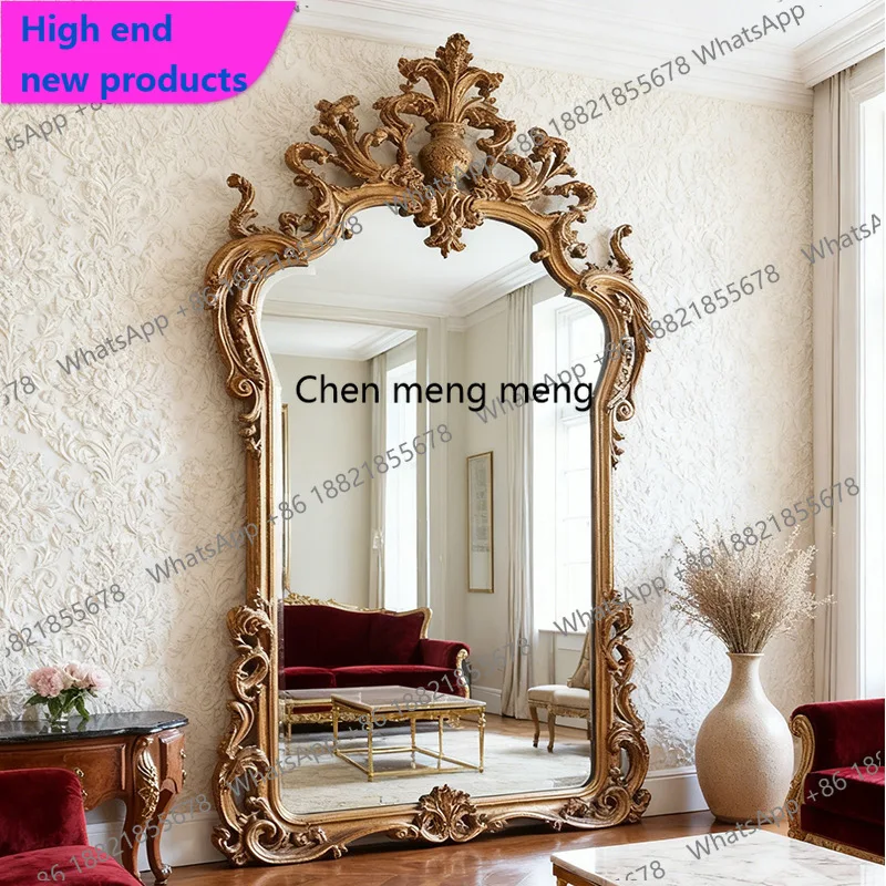 A68French retro full-length mirror European carved floor-to-ceiling fireplace decorative mirror American  full-length mirror
