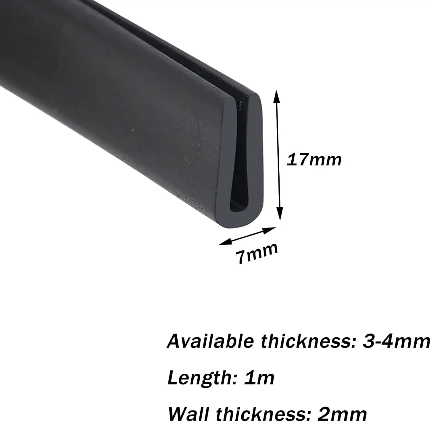 Sellos de goma en U, banda de 17x7mm para Panel de madera y Metal de vidrio grueso de 1-3mm, borde de placa, Encloser Shield, Naranja, Negro, Rojo,