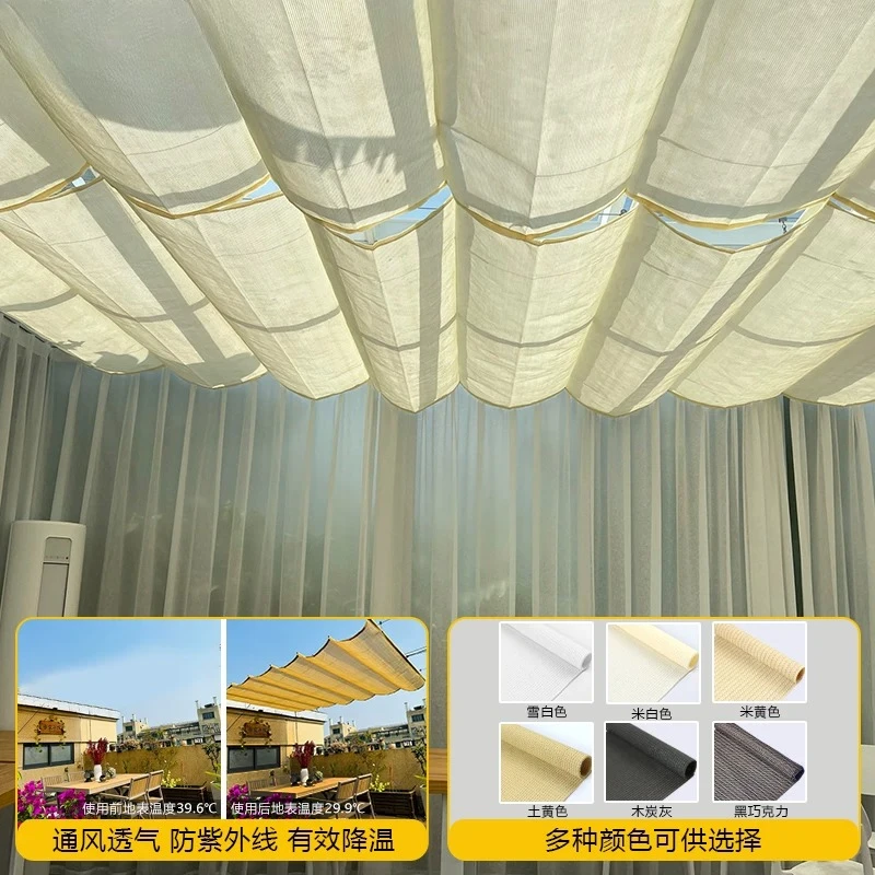 Outdoor awning sunscreen awning, courtyard balcony, roof hand-pulled telescopic wave awning customization