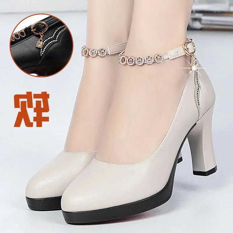 Women Grace Soft Leather Pointed Toe High Quality Spring & Summer Office High Heel Shoes Casual Sweet Comfort Party Pumps