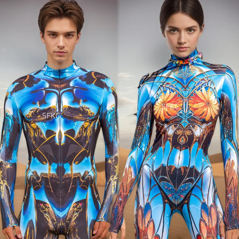 

SFKC Women Sunflower Print Full Body Suit Men Futuristic Stage Halloween Carnival Holiday Party Jumpsuit Unisex Cosplay Costume