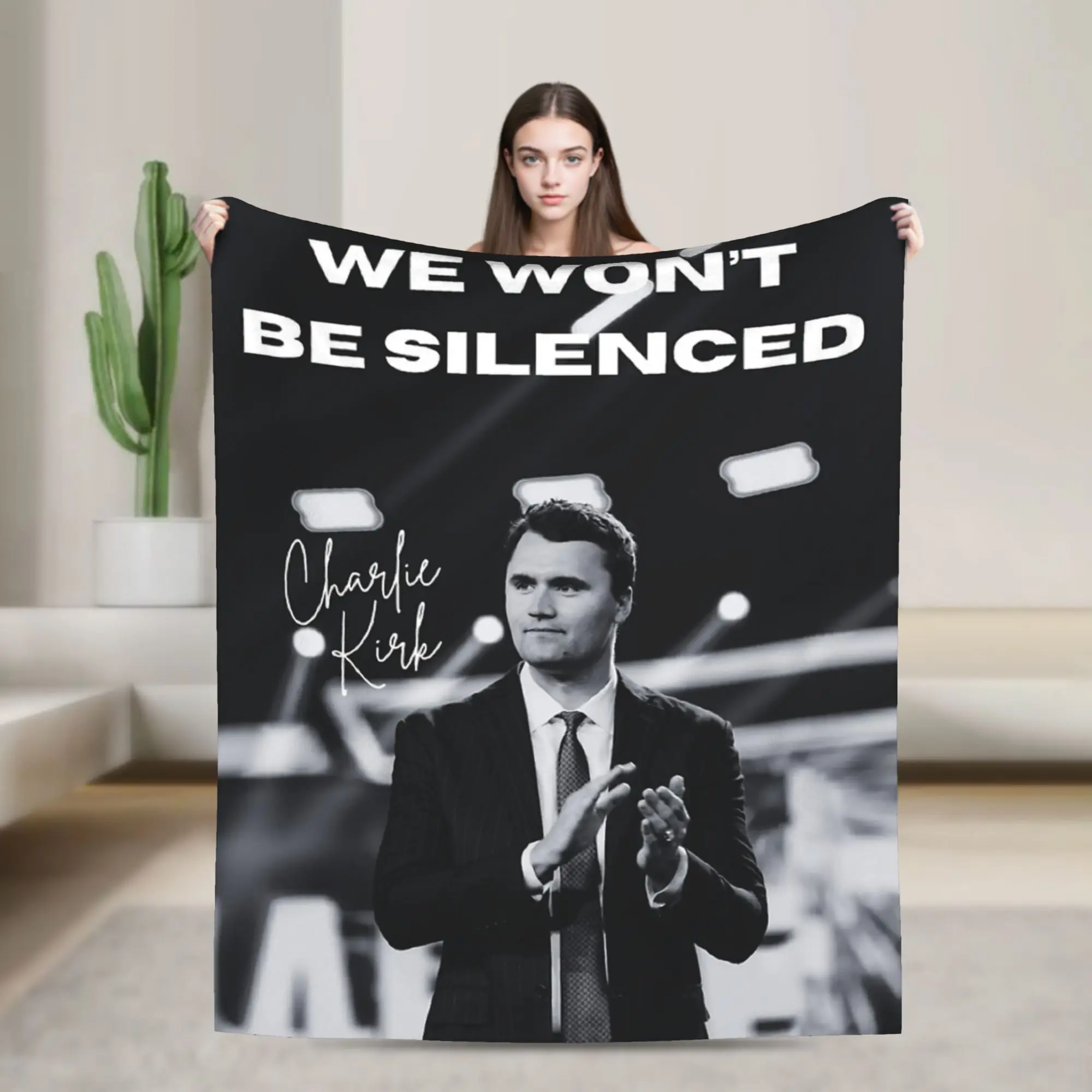 

Charlie Kirk We won't be Silenced Blanket Flannel Funny Breathable Throw Blanket for Home Restaurant Winter