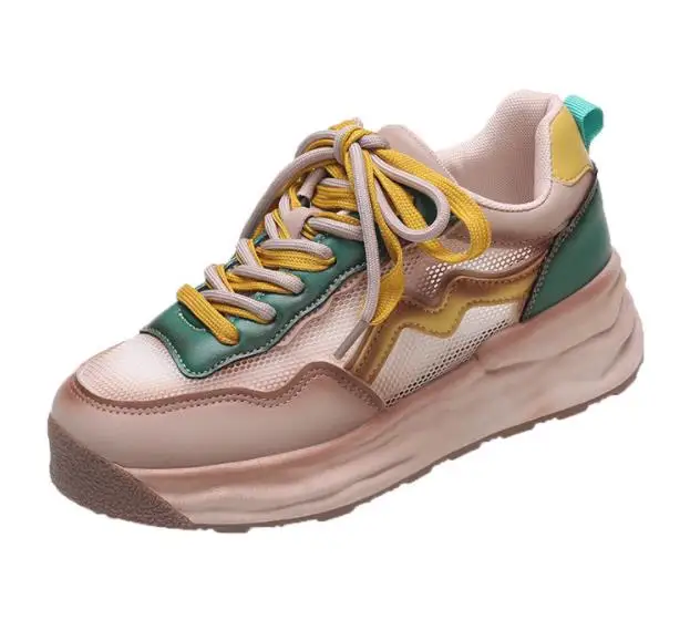 女性用の厚底靴,通気性のあるレース付きのモダンなサマーシューズ,新しいコレクション2022