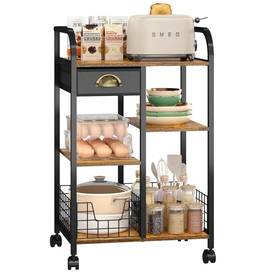 

Тележка для микроволновой печи с местом для хранения, кухонная тумба-остров с выдвижным ящиком, 3-уровневая передвижная тележка с регулируемыми 2 полками для хранения