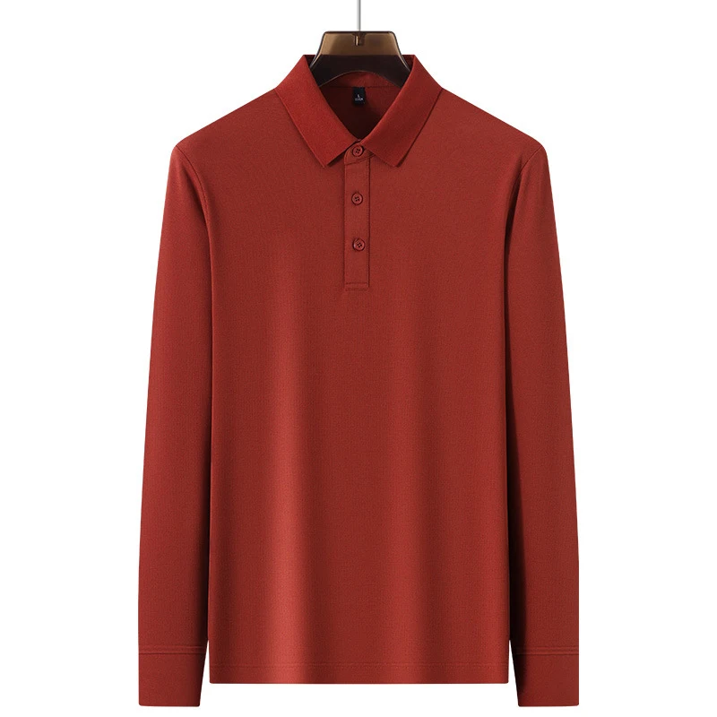Fall Winter Pure Cotton Men's Polo Shirt Business Casual Solid Color Men's Formal Polo