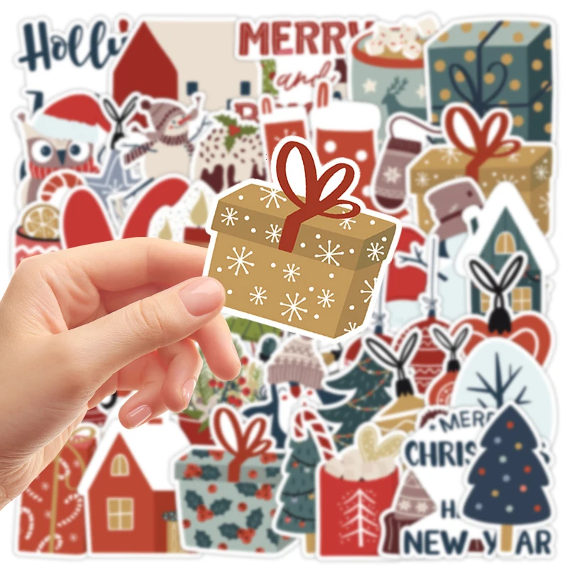 50 قطعة ملصقات عيد الميلاد نمط جديد الأطفال الإبداعية DIY بها بنفسك هدية صندوق كرت هدية خوذة صندوق أدوات مكتب المغلف الديكور الشارات لعبة #2