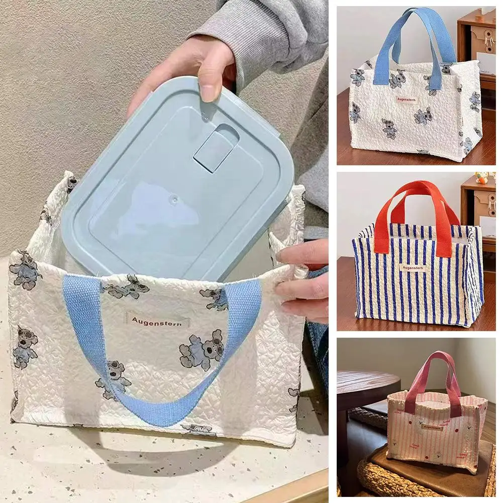 Flower Lunch Box Bag High Value Canvas Handbag Student Hand Bag Lunch Lunch Box Bag Convenient Bag All-match P3P6