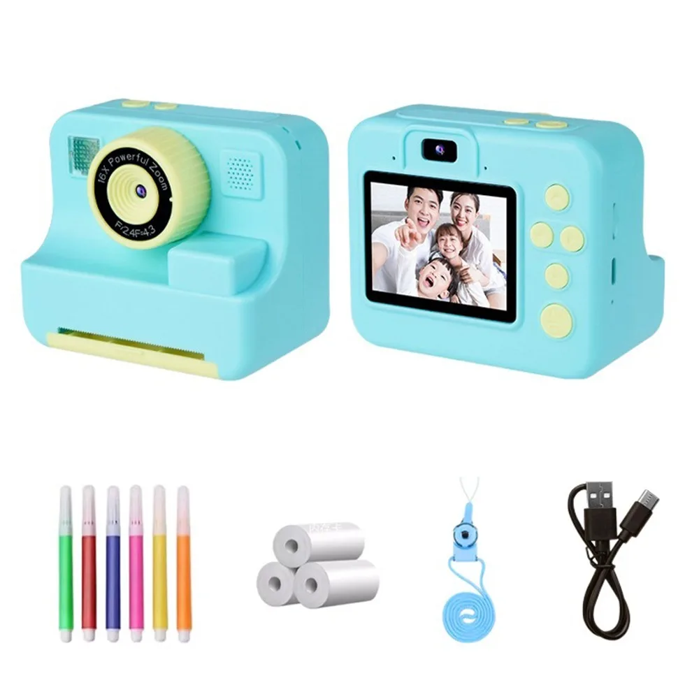 

1080p HD Screen Kids Digital Camera Lanyard Color Pen Instant Print Camera Roll Paper Portable Thermal Photo Printing Toy