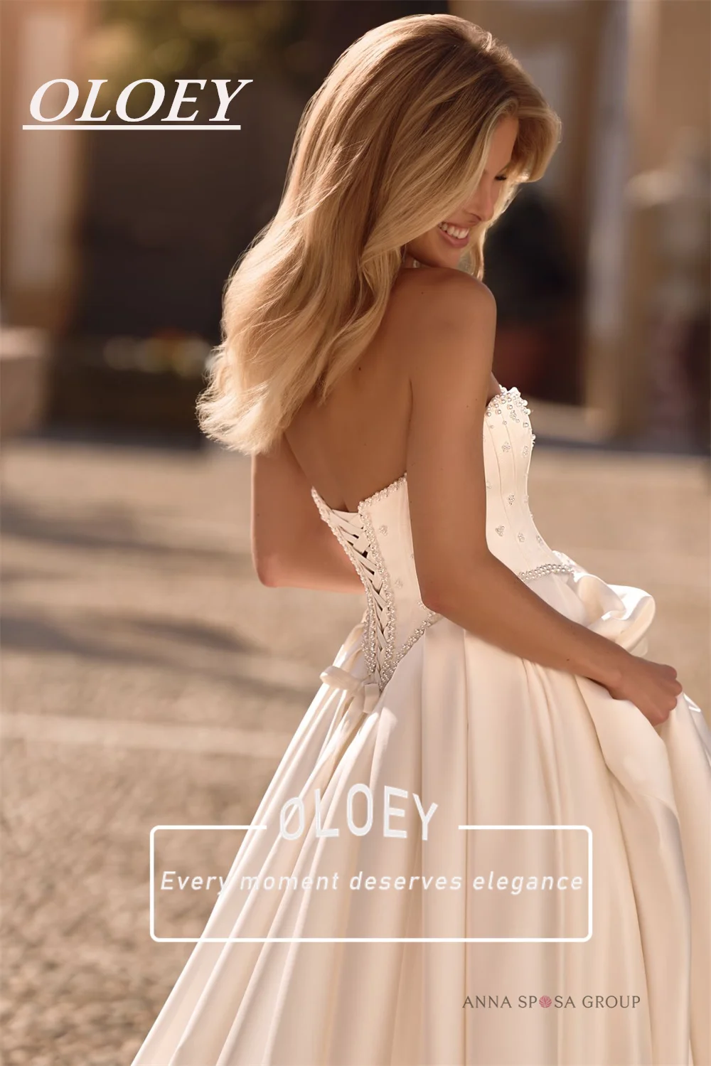 OLOEY Exquisite Pearls A-line Wedding Dresses Sweetheart Neck Draped Satin Puffy Bridal Gown Customized Vestidos De Novia