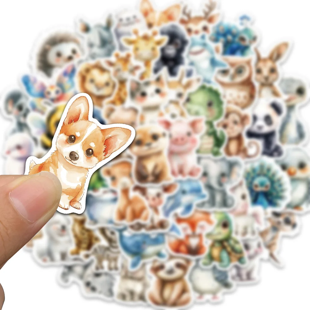 50PCS Beautiful Cute Watercolor Animal Graffiti Stickers Scrapbooking Collage Material Guitar Skateboard Water Cup Decoration