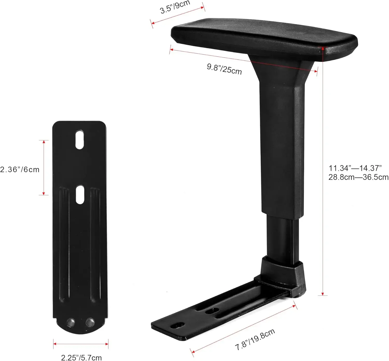 Par de apoio de braço com braços em T ajustáveis 3D, peças de reposição de suporte vertical, serve para a maioria das cadeiras de jogos de escritório
