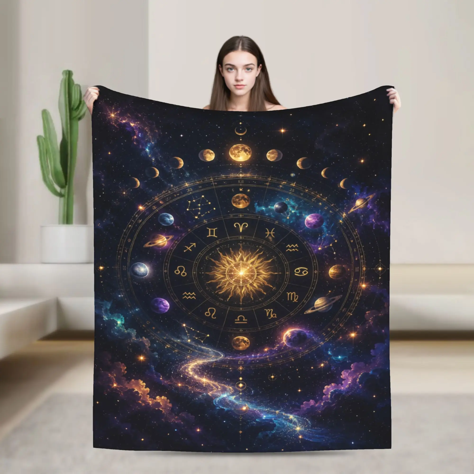 Astrology Zodiac Moon and Stars Blanket Quality Super Warm  Throw Blanket Winter Travel Office Home Decor Funny Bedspread