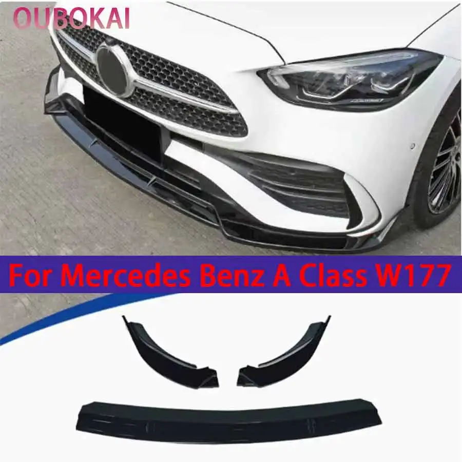 For Mercedes Benz A Class W177 2024+ Bright Black Car Front Bumper Lip glossy black Front lip Diffuser Front Chin Spoiler