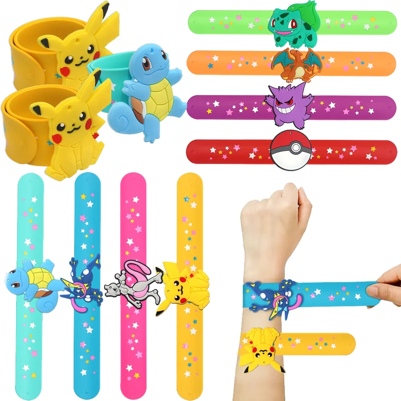 Pokemon opaska odblaskowa dzieci Pikachu dekoracje urodzinowe PVC Anime opaska na rękę opaska zwijana dziecko Puzzle zabawka chłopców przyjęcie urodzinowe