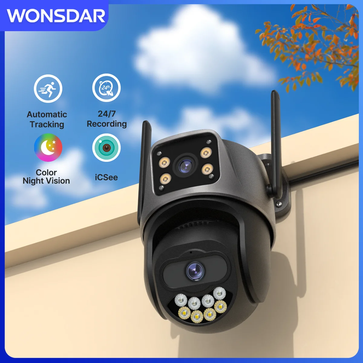 

WONSDAR IP-камера с двумя объективами, защита безопасности, HD уличная камера, умное ночное видение, обнаружение человека, видеонаблюдение iCSee